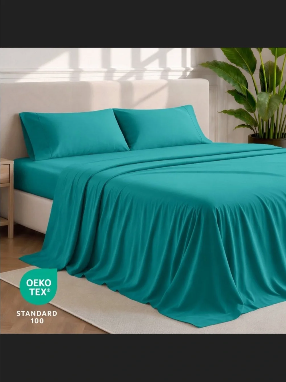 Bare Home | Split Head Flex King Sheet Set, Emerald color.
